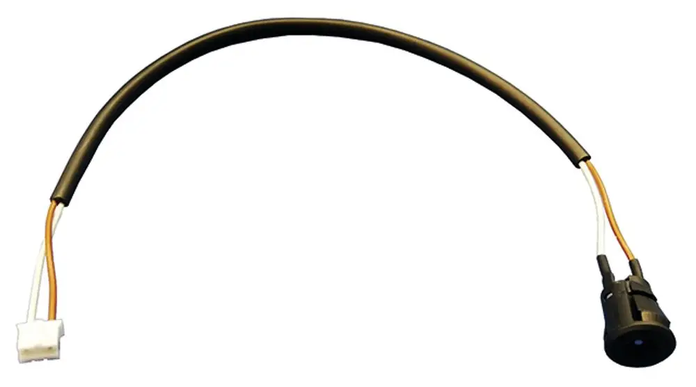 Kabel mit zwei Anschlüssen, hergestellt von Syr, zum Anschluss an ein kompatibles Gerät, mit einem runden Stecker und einem flachen Stecker für die Verbindung.